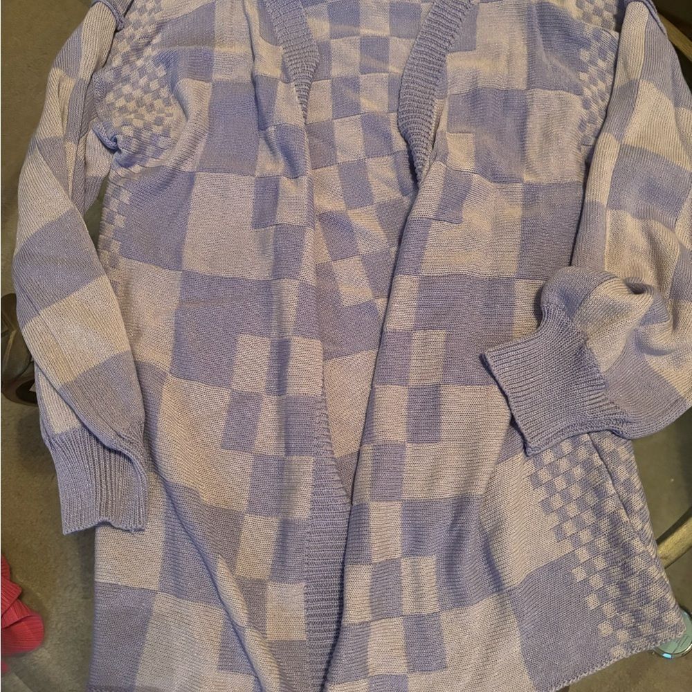 Blue Checkered Women's Cardigan